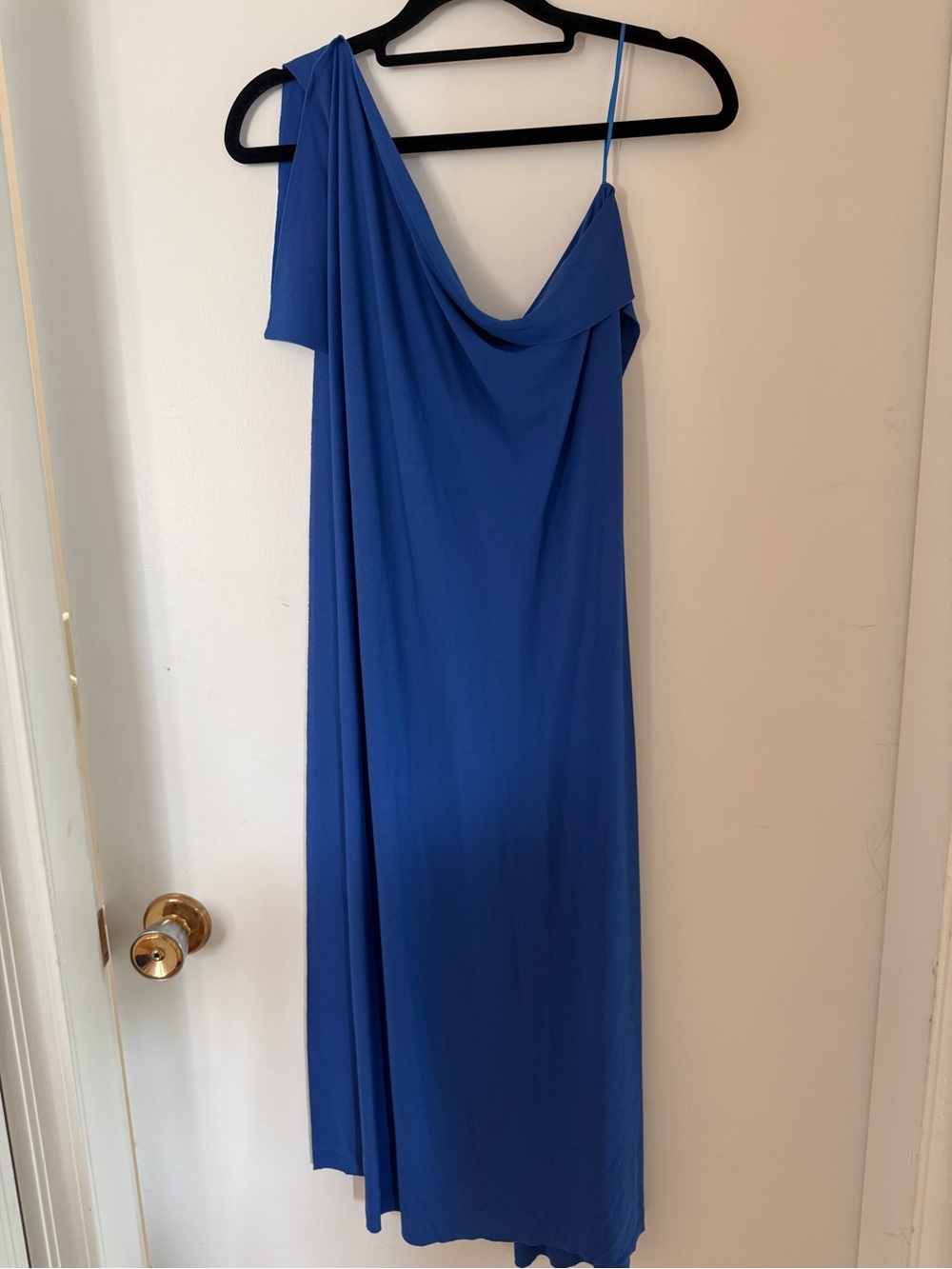 Roland Mouret Cobalt Blue One Shoulder Draped Midi Dress Quiet Luxury US 4